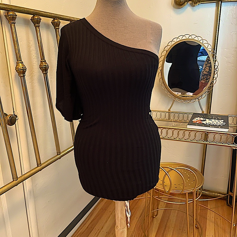 One shoulder black mini dress